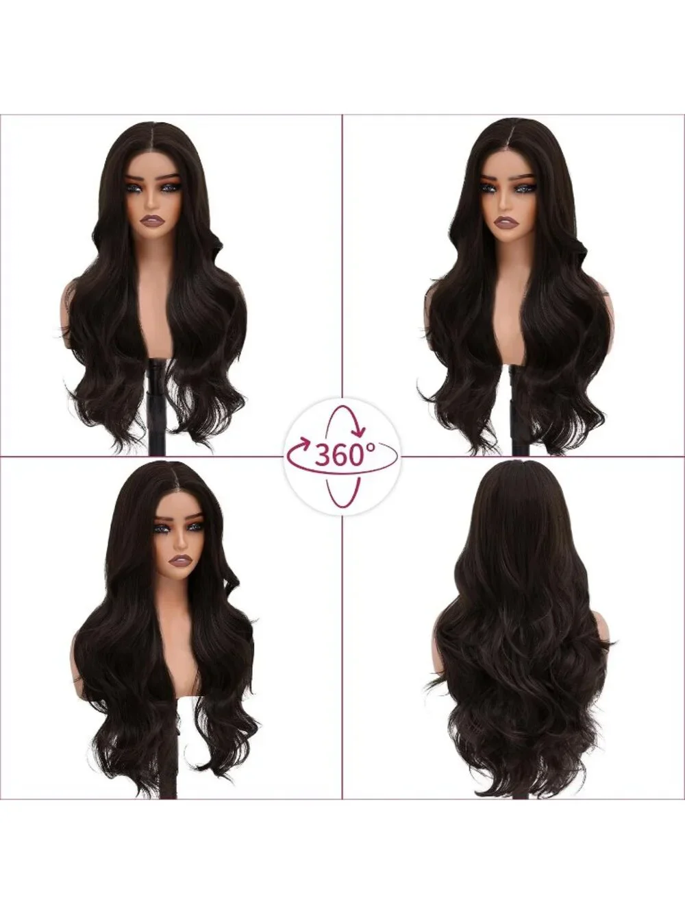 Women's 26 Inch Grayish Brown Long Wavy Synthetic Glue Less 4x4 Lace Front Wig